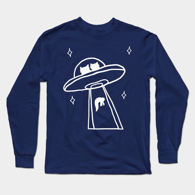 cat alien abduction line art Long Sleeve T-Shirt by alisadesigns